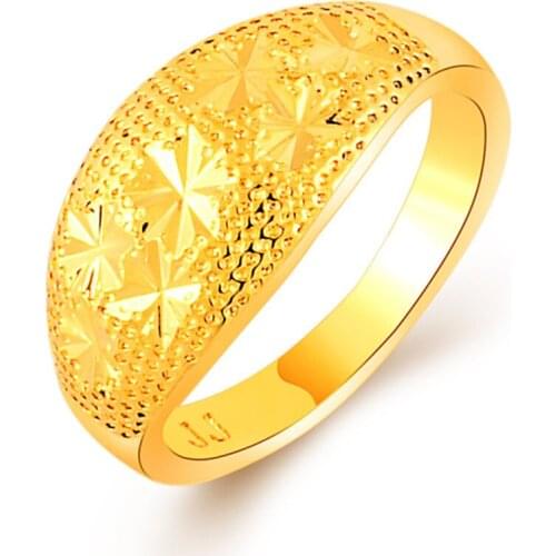 Wholesale Classic Retro Gold Color Snowflake Pattern Ring Anel De Ouro 24k Anillo Bague Fine Finger Accessories Joyas Daily Wear
