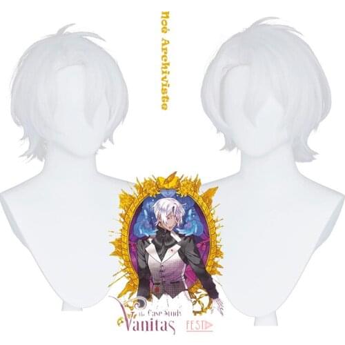 Anime The Case Study of Vanitas Cosplay Wig Noe Archiviste White Short Hair Slightly Curled Heat Resistant Fiber Hair + Wig Cap