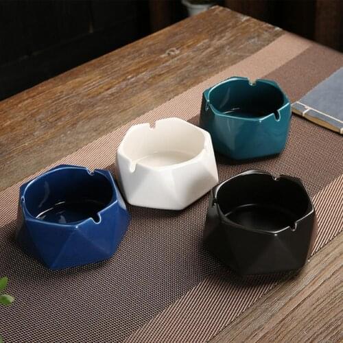 Ashtray Retro Multi-Function Ceramic Windproof Geometric Ash Tray for Home