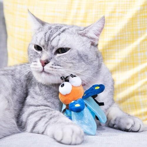 Plush Toys Simulation Goldfish Jellyfish Firefly With Feather Glow Vocalize Cat Training Toy Pet Squeaky Supplies Accessories