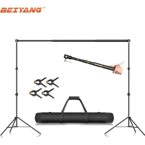 BEIYANG Heavy Duty Background Stand with Clip Carry Bag for Photography Photo Video Green Screen Chromakey Backdrop Support