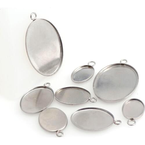 10pc Stainless Steel Inner Size 10x14/13x18/15x20/21x30mm Oval Pendant Cabochon Base Settings Bezel Jewelry Making Component