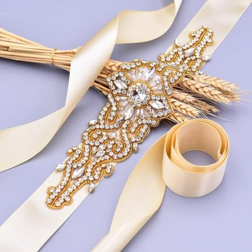 S26-G Golden Rhinestone Wedding Belts Shiny Bridal Bridesmaid Dress Accessories Ladies Dress Jewelry Prom Evening Dresses Belt