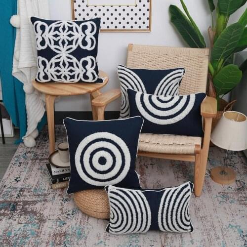 Navy Blue Tufted Cushion cover 45x45cm/30x50cm Pillow Cover Embroidery Morroccan Style Pillow Case for Home decorationn