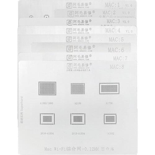 BGA Reballing Stencil MAC1-8 For MACBOOK MAC Pro A2159 A1706 A1707 A1534 Power USB Charging IC CPU/RAM SSD DDR WIFI A1989 A1932