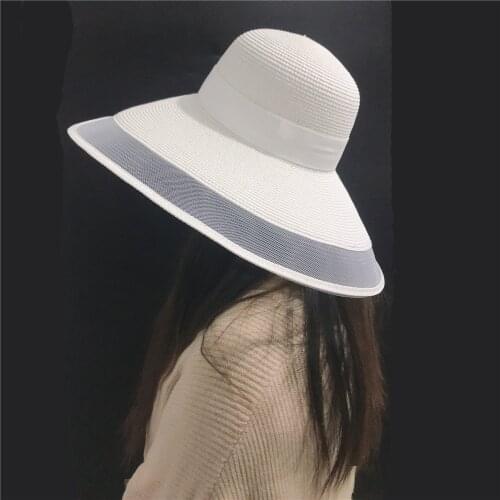 Fascinating Veil Netting Sun Hat UPF 50+ Ladies Kentucky Derby Wide Brim Straw Hats Women Summer Beach Cap Fedoras Dress Hat