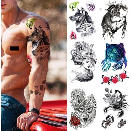 Waterproof Temporary Tattoo Stickers Animal Tattoo Wolf Tiger Scorpion Flash Body Art Large Fake Tatto Sticker For Women Male