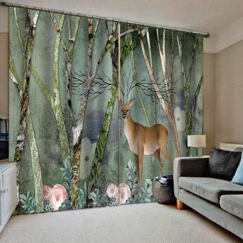 Green grey forest tree curtains Customized 3d curtains new window balcony thickened windshield blackout curtains
