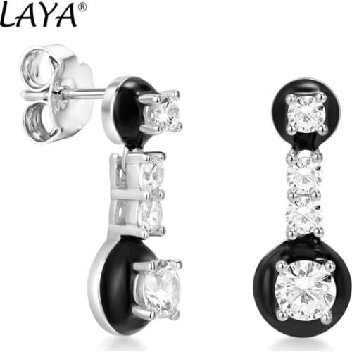 Laya Silver Stud Earrings For Women Pure 925 Sterling Silver Fashion High Quality Zircon Green Nano Black Nude Enamel Jewelry