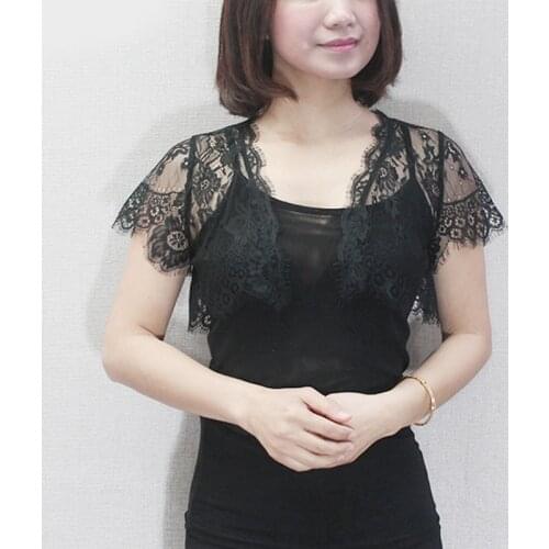 S-3XL Wedding Jackets Women Lace Bolero Shrugs Front Open Cap Sleeve Bridal Cape Black Ivory Shawl Wrap Appliques Bride Jacket