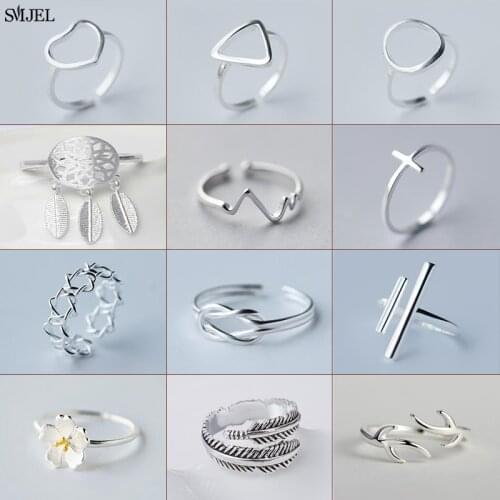 Fashion Vintage Geometric Rings for Women Wedding Simple Antlers Triangle Heartbeat Feather Flower Finger Ring Accessories 2021