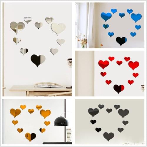1set 3d Heart Mirror Wall Sticker Decoration Diy Kids Room Home Decoration Party Wedding Decoration Background Bathroom Stickers
