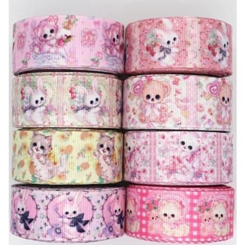 10 Yards 1'' 25MM Japanese Cartoon Cute Animals Printed Grosgrain Ribbons For Hair Bows DIY Handmade Materials Y2020062701