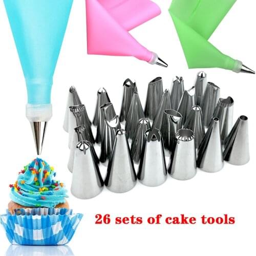 26 Pcs/set Cake Icing Bag Nozzles Chocolate Fondant Cream Stainless Steel Piping Nozzles Kit Piece Cream Baking Tool