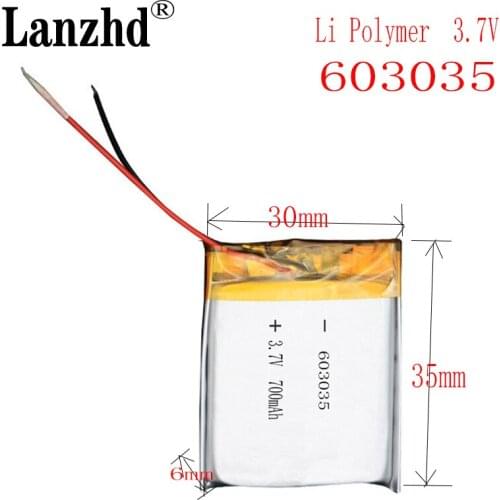 50PCS 700mAh 3.7V 603035 Lithium Polymer Li-Po li ion Rechargeable Battery For mp4 mp5 Tachograph Car DVR Bluetooth Earphone GPS