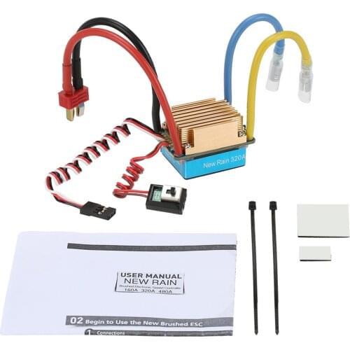 5V/3A Waterproof 320A Brushed ESC Electronic Speed Controller Governor with 5V/3A BEC T-Plug for 1/10 RC Car