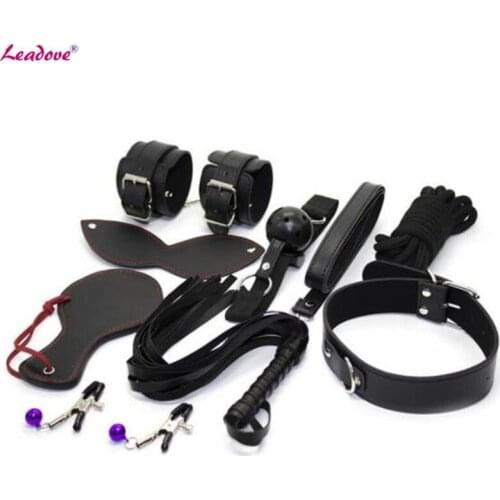 8 PCS Set Sex Bondage Restraints Kits BDSM Sex Handcuffs Whip Anal Plug Bullet Vibrator Erotic Sex Toy For Couples Adult Games