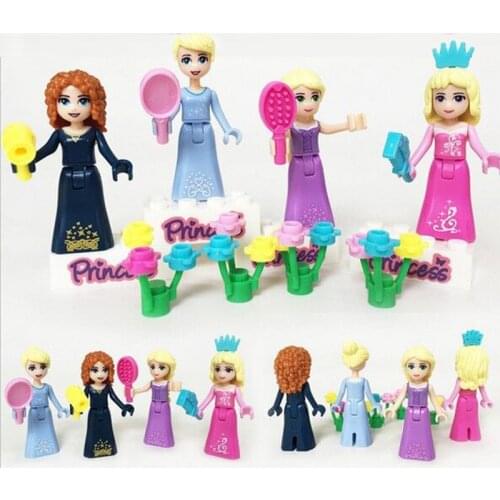 8Pcs Fairy Tale Princess Girl Belle Cinderella Aurora Rapunzel Snow Model Building Blocks Enlighten Figure Toys For Children