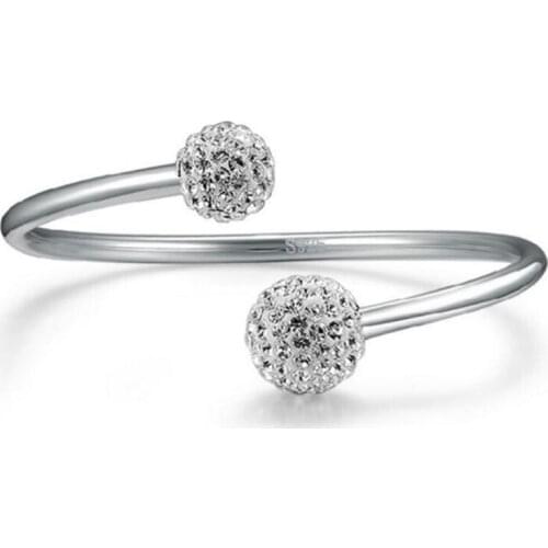 925 Sterling Silver Crystal Ball Bangles Open Cuff Bracelets & Bangles Jewelry Pulseras For Women