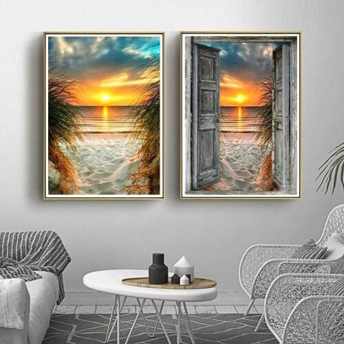 5D DIY Diamond Painting Full Square/Round "Sunset" Seaside Landscape Diamond Embroidered Mosaic Picture Rhinestone Decoration