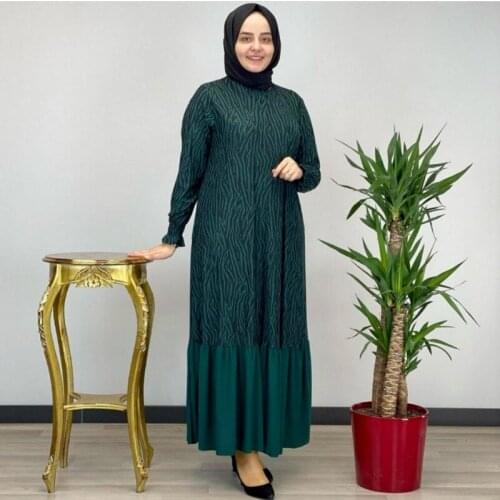 Arabic Dresses For Women Fall 2021 Golden Ribbon Patchwork O-Neck Long Sleeve Maxi Dress Muslim Turkish Clothing Satin