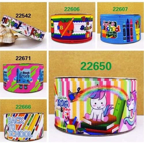 Free shipping 50 yard back to school printed grosgrain ribbon 22671