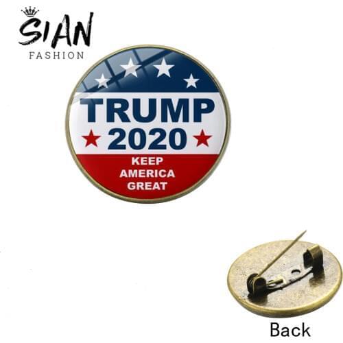 SIAN 2019 New Trump 2020 Brooch Pins Make America Great Again Donald Trump for President USA Glass Dome Lapel Pin Button Badges