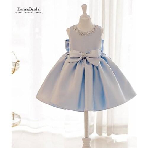 Flower Girl Dresses O-Neck Ball Gown Big Bow Little Pageant Gowns Girls First Communion Gowns Cheap XF017