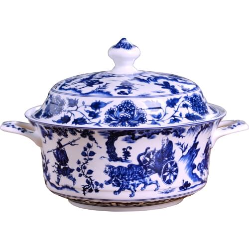 Jingdezhen large soup bowl with lid and ear