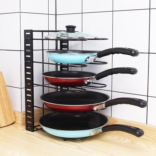 Pan Storage Holder Cabinet Pot Lid Rack Adjustable Cookware Storage Rack Cutting Board Organizer Shelf Kitchen Accessories