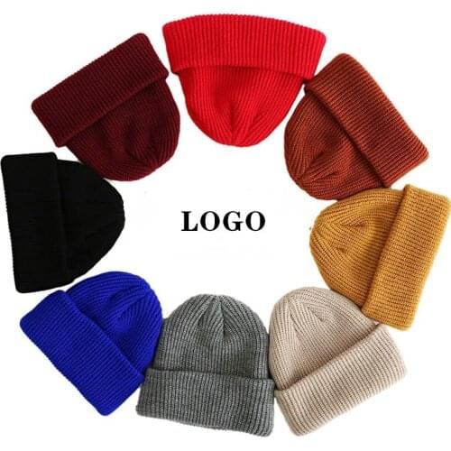 DIY Winter Hats Beanie Custom Logo Cap Bonnets Solid Woolen Cap Beanie Team Autumn Unisex Knitted Hat