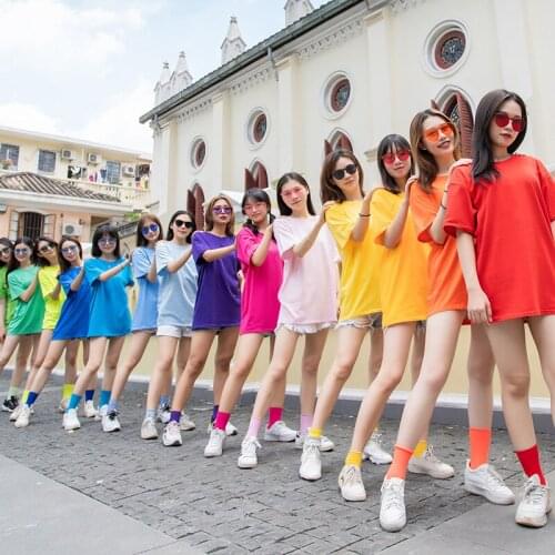 Fashionable bestie T-shirt for women in candy color comfy sisters loose half sleeve group dress