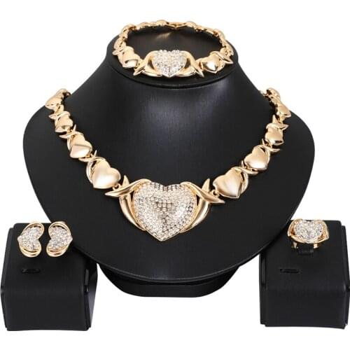 Hotsale African Jewelry Sets Heart Necklace Bracelet Dubai Gold Jewelry Set for Women Wedding Party Bridal Earrings Ring Jewelry