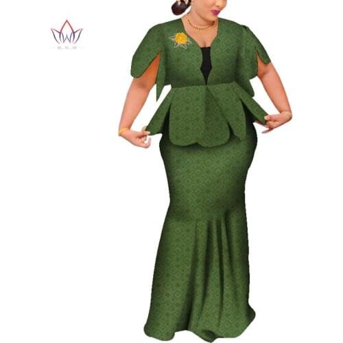 Customize Jacquard Fabric 2-Pieces Skirt Suit African Short Sleeves Top+Ankle-Length Skirt Women Casual Skirt Suit WY3797