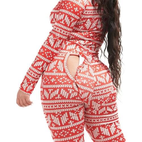 Women Valentines Day Gift Button Jumpsuit Pajamas Slim Bodycon Long Sleeve Print Party Female Clothing Homewear