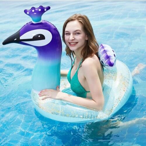 Summer Inflatable Floating Raft Life Ring Swimming Pool Toy Sequined Glitter Peacock Unicorn Swim Circle Water Sports Floaties