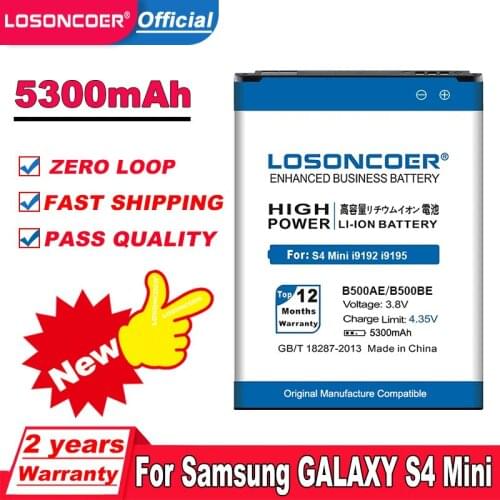 LOSONCOER 5300mAh B500AE B500BE Battery For Samsung S4 Mini Battery Mini S4 i9192 i9195 i9198 S4mini i9190 Battery