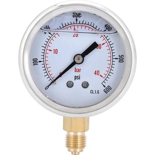 Pressure Gauge 8209 PGG604&#8209 40bar 1/4BSP Y60 Radial Oil Filled Vacuum Pressure Gauge Meter 0&#8209 Radial Pressure Gauge