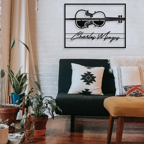 MIGNATIS Jazz Music Double Bass and Charles Mingus Framed Design Metal Wall Decor - Kitchen Wall Decor, Office, living Room