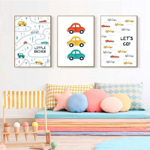 Cartoon Toy Sports Car School Bus Taxi Model Nursery Wall Art Canvas Painting Posters And Prints Wall Pictures Kids Room Decor