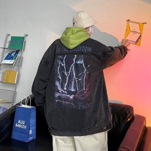 2021 Mens Oversized Urban Punk Denim Jacket Male Korean Fashion Windbreaker Men Japanese Streetwear Vintage Jean Jacket