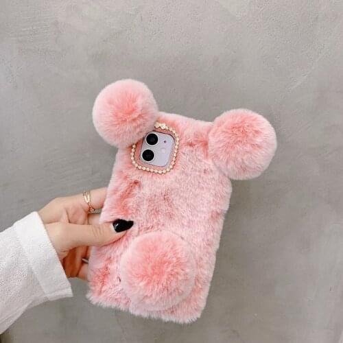 Japan cute Plush bunny ears rabbit Cute mouse Soft phone case for apple iphone 7 8 Plus X XS XR MAX 11 Pro SE 3D back cover capa