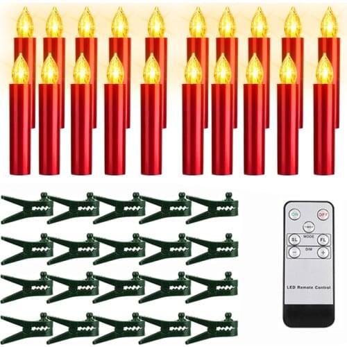 A Set Of 20 Candles Flameless LED Christmas Tree Candle light Red With Remote Timer And Clip 3.46in For Home Halloween Decora