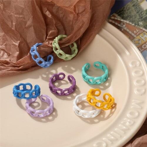 New Candy Color Hollow Ring Trendy Twist Design Colorful Cross Chain Ring For Women Girls Jewelry Gift Vintage