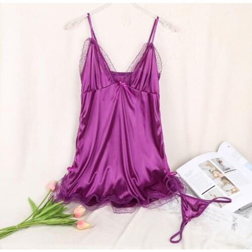 Sexy Lace Suspenders V-Neck Solid Color Nightdress Women Comfortable Smooth Sleepwear Hot