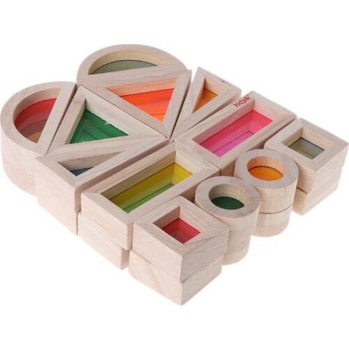 Rainbow Acrylic Wooden Building Blocks Baby Educational Toy Montessori Kids toy
