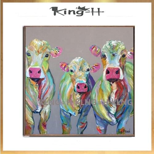 Hand Painted Abstract Cow Oil Painting On Canvas Animal Cartoon Childrens Room Wall Pictures For Living Room Bedroom Home Decor