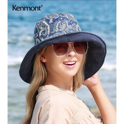 Kamon fisherman hat ladies wear double-sided foldable sunscreen visor, anti-ultraviolet, big rim sun hat, small face
