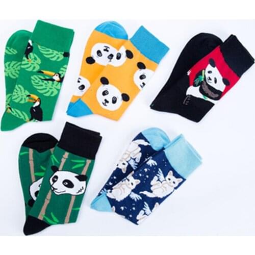 Autumn Winter 1pair Combed Cotton Happy Socks Funny Socks Panda Cat Trend Antiskid Breathable Casual Socks