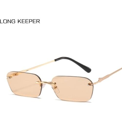 Rectangle Rimless Sunglasses Women Vintage Brand Design Ladies Transparent Lens Sun Glasses for Men Small Square Eyewear UV400